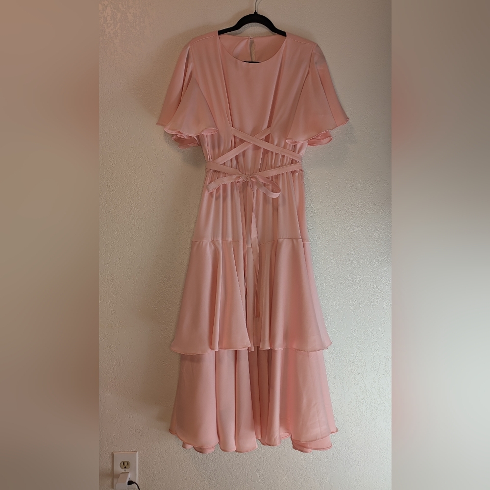 Sarah Luton Pink Ruffle Dress With Tie Belt - Picture 4 of 14